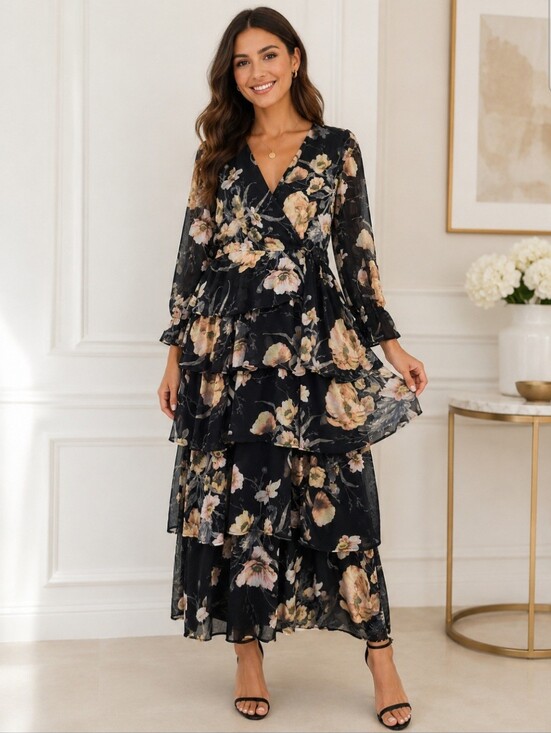 toleen Dresses & Skirts - Toleen babydoll floral soft romantic maxi dress tiered sheer sleeves 2XL